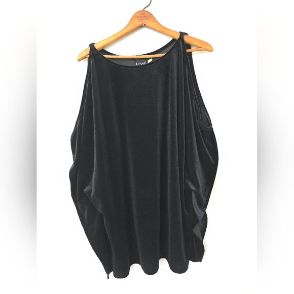 LYSSE Women’s Plus Size L/XL Black Velvet Velour Cold Shoulder Oversized Shirt - Picture 1 of 8